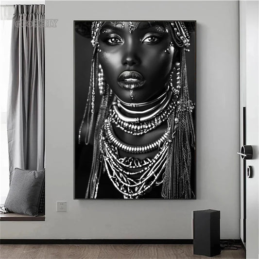 African Woman Flower Canvas Print Posters HD Wall Art Canvas Painting Black Woman Art Fashion Home Living Room Wall Decor Mural
