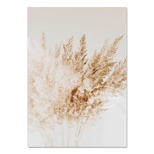 Neutral Boho Beach Coastal Pampas Grass Ocean Waves Photography Poster Canvas Painting Modern Wall Art Pictures Home Decor