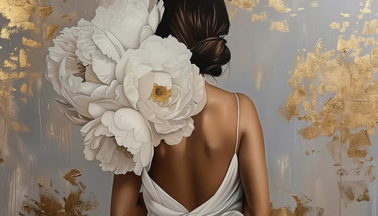 Lady in Dress with Flowers Poster Luxury Gold Background Canvas Painting Print, Wall Art, Abstract Home Cuadros Wall Decor