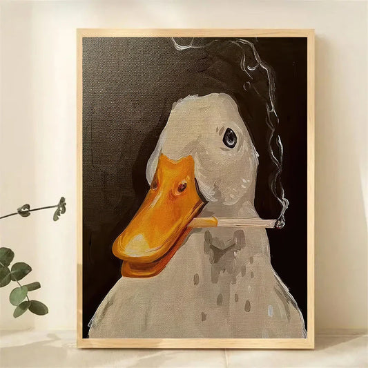 Abstract Duck Fun Illustration Poster Picture Canvas Painting Creative Smoking Duck Wall Art Home Decor Print Living Room Mural